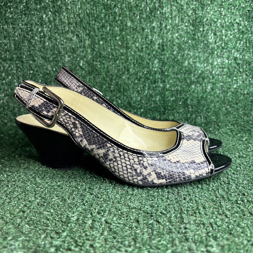 Franco Sarto Name Faux Snakeskin Peep Toe Slingback Heels Grey Womens Size 8.5 M